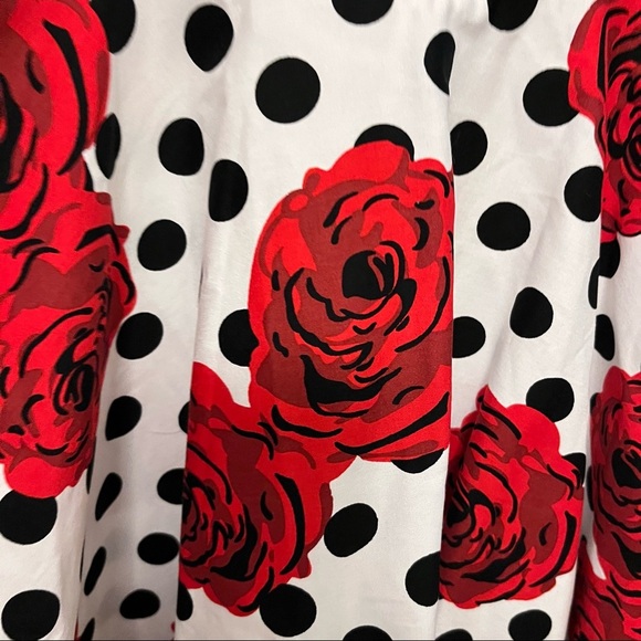 Fit & Flare Dress Polka Dots + Red Roses = Retro Charm Vintage Vibe GardenParty - Picture 2 of 6